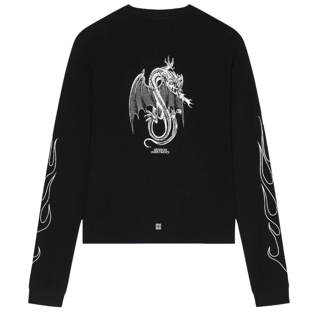 Givenchy Dragon Flames Design Boxy Fit Black Long Sleeve T-Shirt L