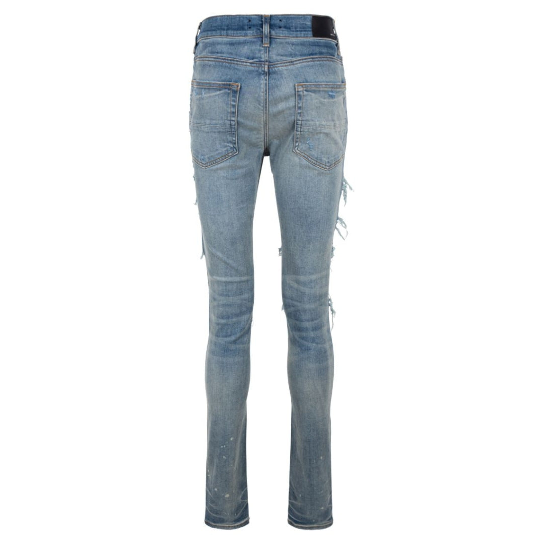 Amiri  Brand Embossed Ripped Blue Jeans