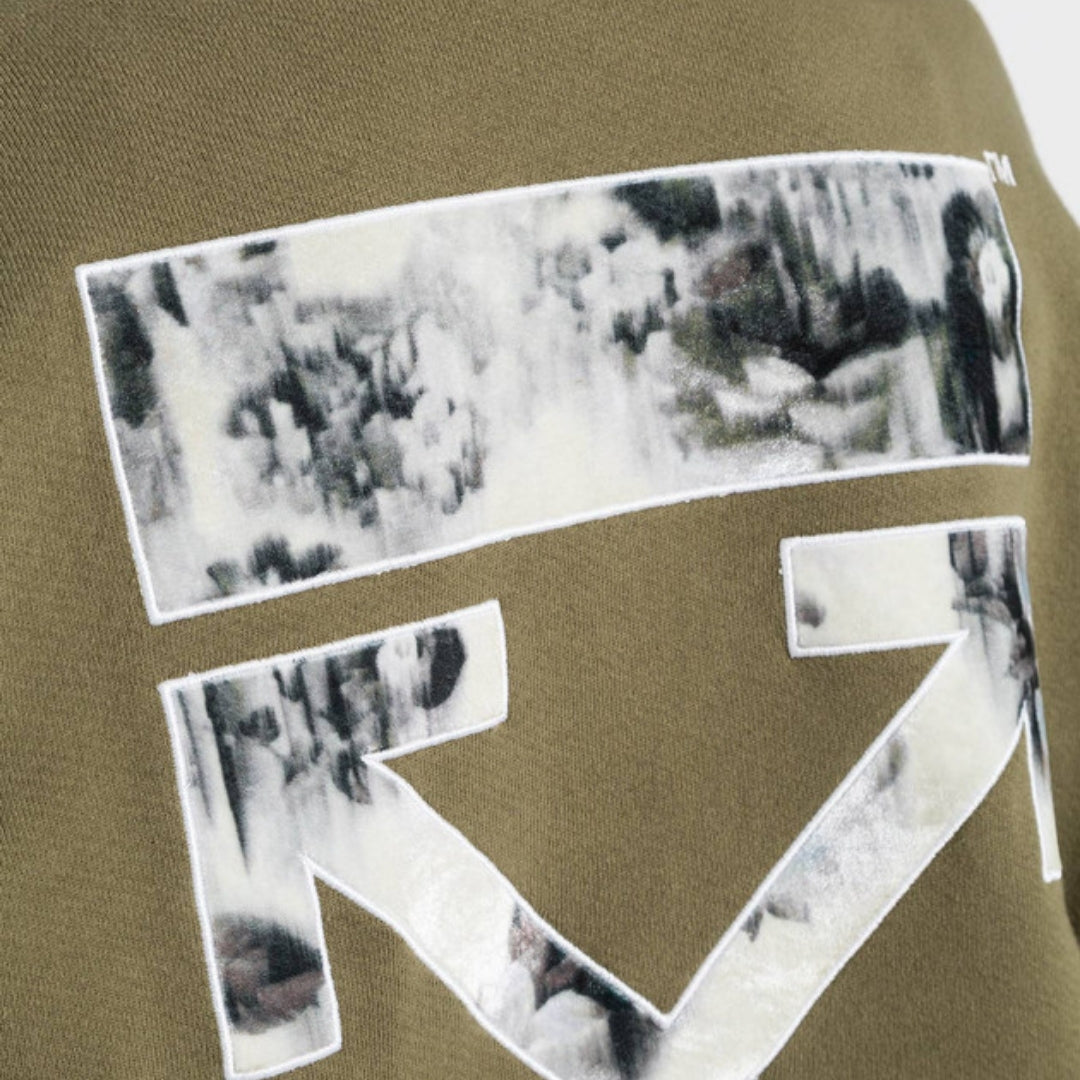 Off-White Flock Chine Flower Arrow Military Green Hoodie XS