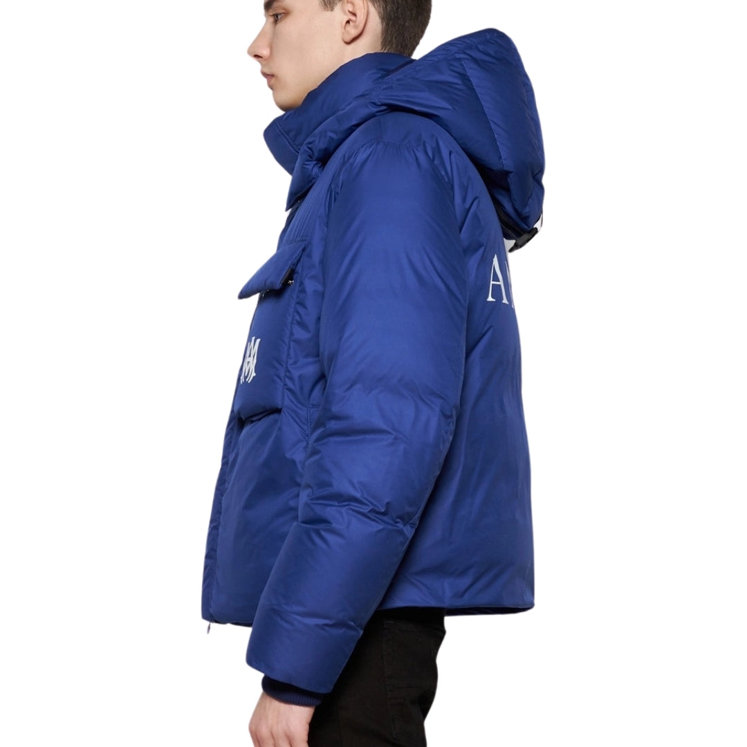 Amiri Bold Logo Blue Hooded Down Jacket M