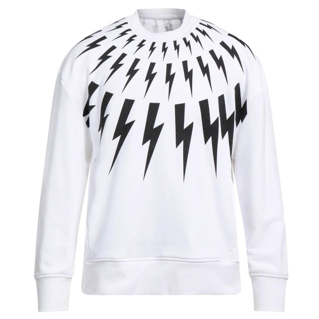 Neil Barrett Fair Isle Thunderbolt Oversize White Sweatshirt