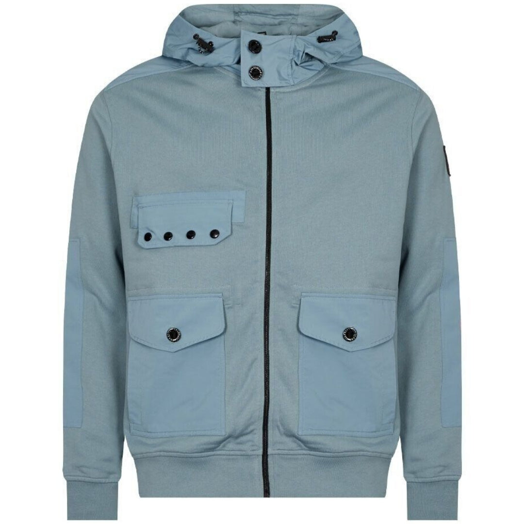 Belstaff Patch Logo Artic Blue Zip-Up Hoodie