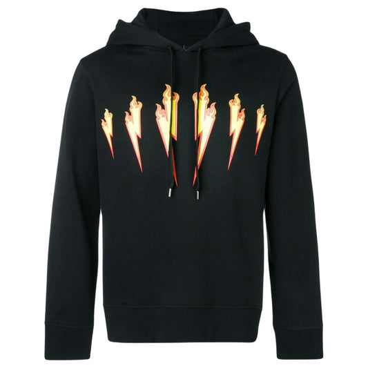 Neil Barrett Thunder Flame Lightning Bolt Logo Black Hoodie